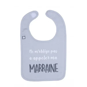 Bavoir "Ne m'oblige pas à appeler ma marraine" gris clair