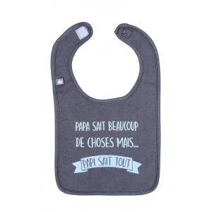 Bavoir "papi sait tout" anthracite/bleu