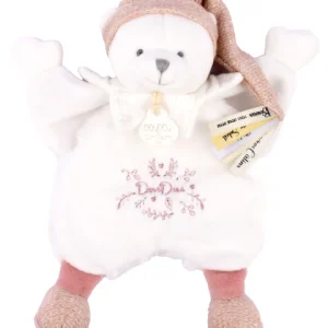 Doudou plat en tweed avec cape rose 25 cm