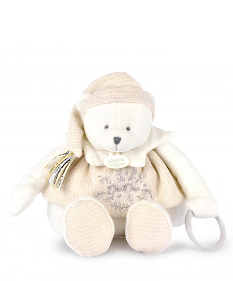 Peluche anniversaire ours blanc 30 cm